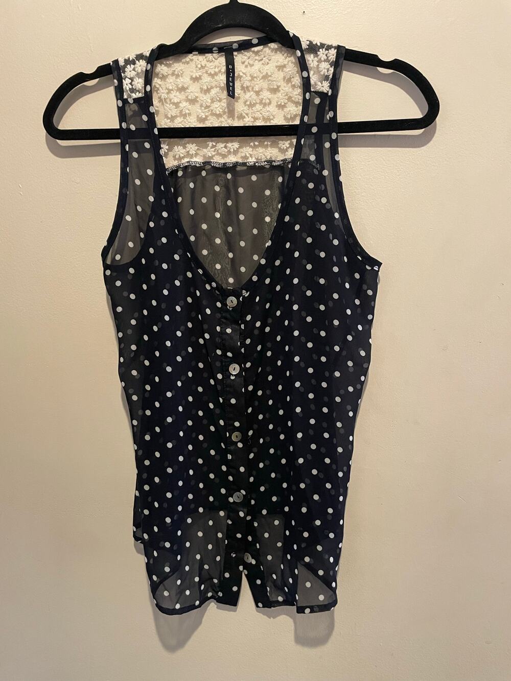 B. Jewel black and white polka dot Y2K fairy grunge whimsygoth top small